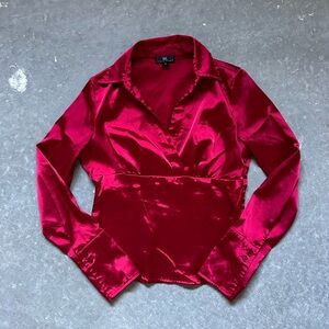 Y2K Vintage IZ Byer Red Satin Blouse